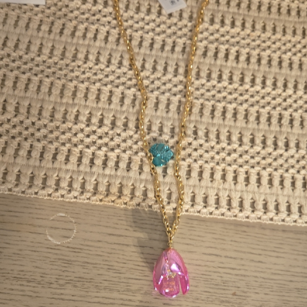 Betsey Johnson Gold Necklace with Pink and Blue Accents